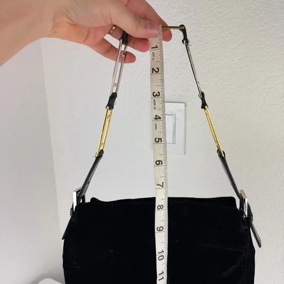 Fendi Vintage Mixed Metal Velvet Shoulder Bag Black Gold Silver - Picture 8 of 14